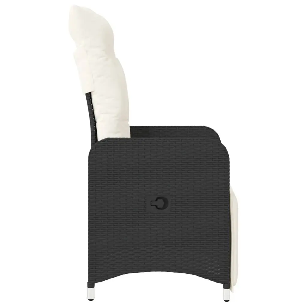 Reclining Garden Chairs Adjustable Backrest and Footrest 2 Piece Set with Cushions Black