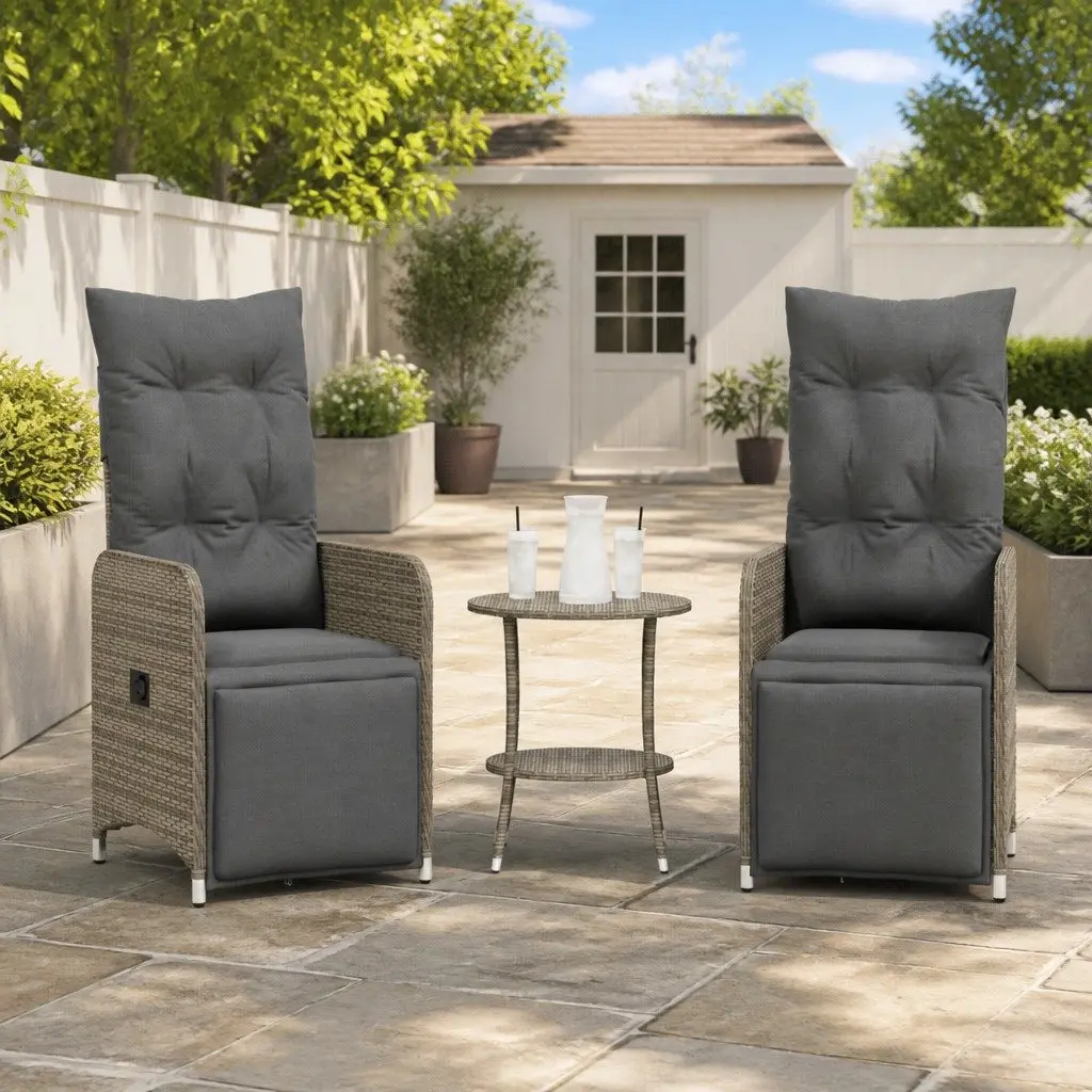 Grey Reclining Garden Chair Set