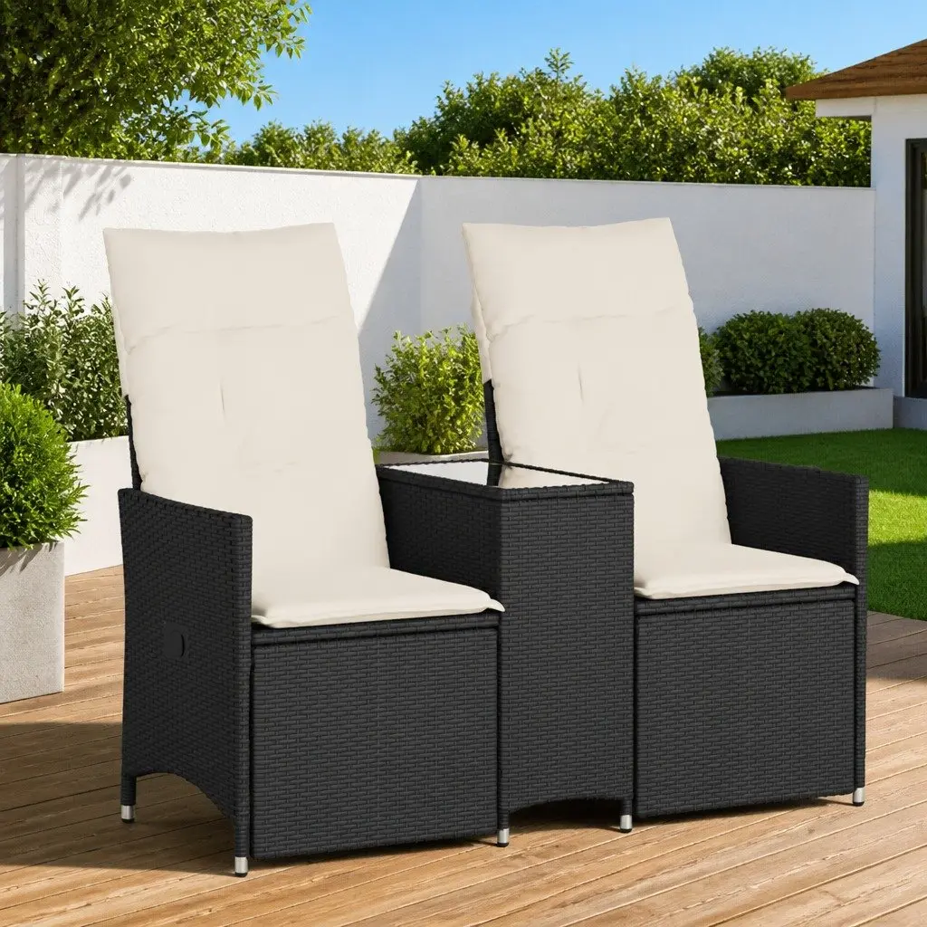 2-Seater Outdoor Reclining Garden Sofa with Integrated Table Black