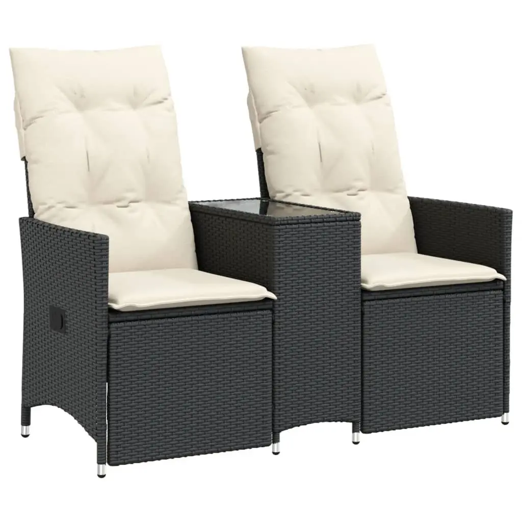 2-Seater Outdoor Reclining Garden Sofa with Integrated Table Black