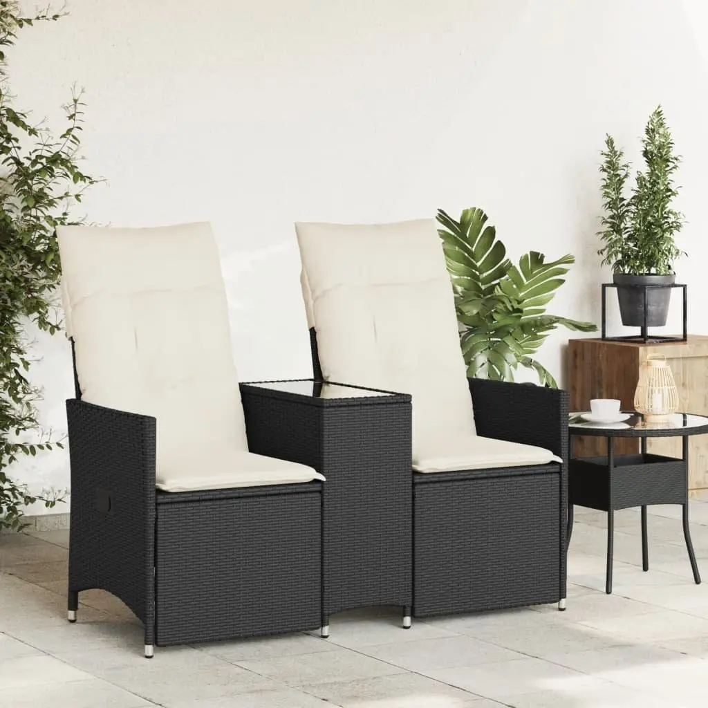 2-Seater Outdoor Reclining Garden Sofa with Integrated Table Black