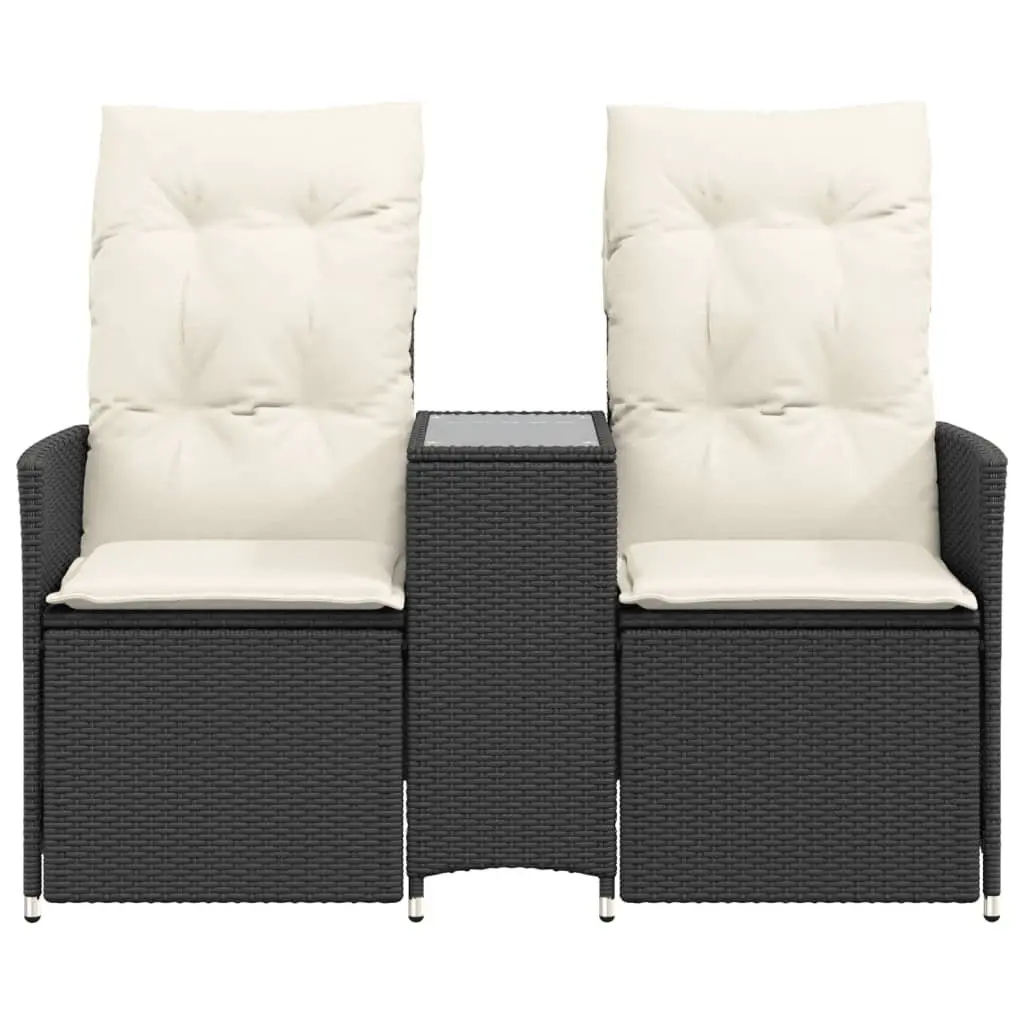 2-Seater Outdoor Reclining Garden Sofa with Integrated Table Black