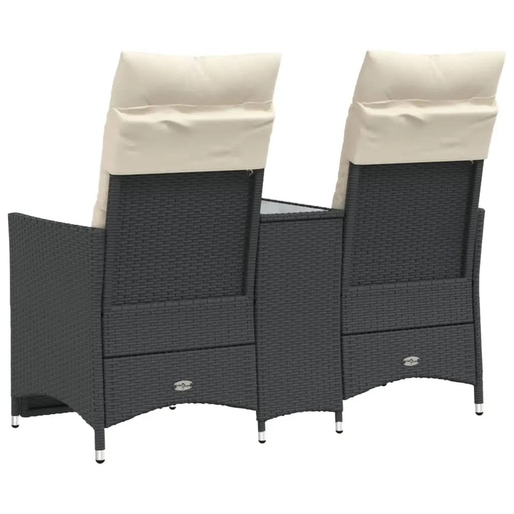 2-Seater Outdoor Reclining Garden Sofa with Integrated Table Black