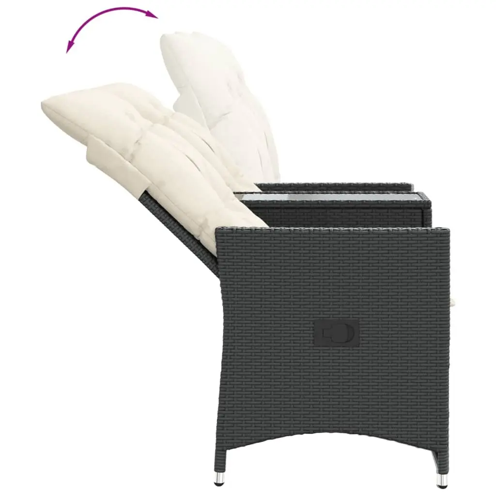 2-Seater Outdoor Reclining Garden Sofa with Integrated Table Black