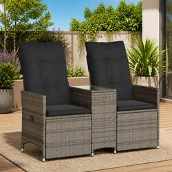 Reclining Outdoor Garden Sofa 2-Seater with Integrated Table Grey