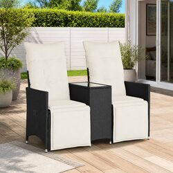 Reclining Garden Sofa 2-Seater with Central Table Outdoor Furniture Black