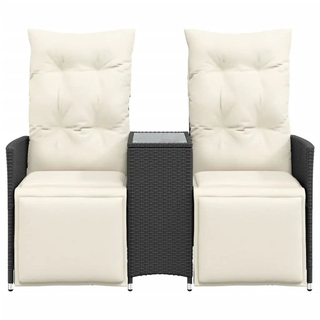 Reclining Garden Sofa 2-Seater with Central Table Black