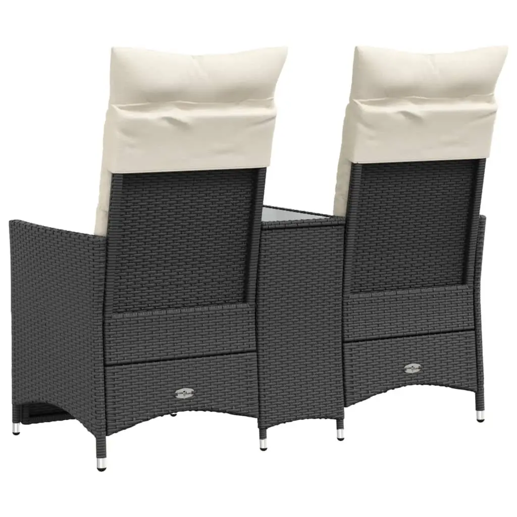 Reclining Garden Sofa 2-Seater with Central Table Black