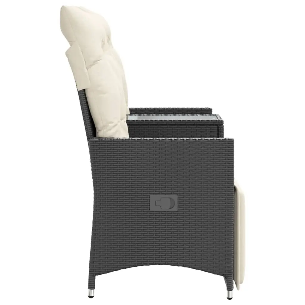 Reclining Garden Sofa 2-Seater with Central Table Black