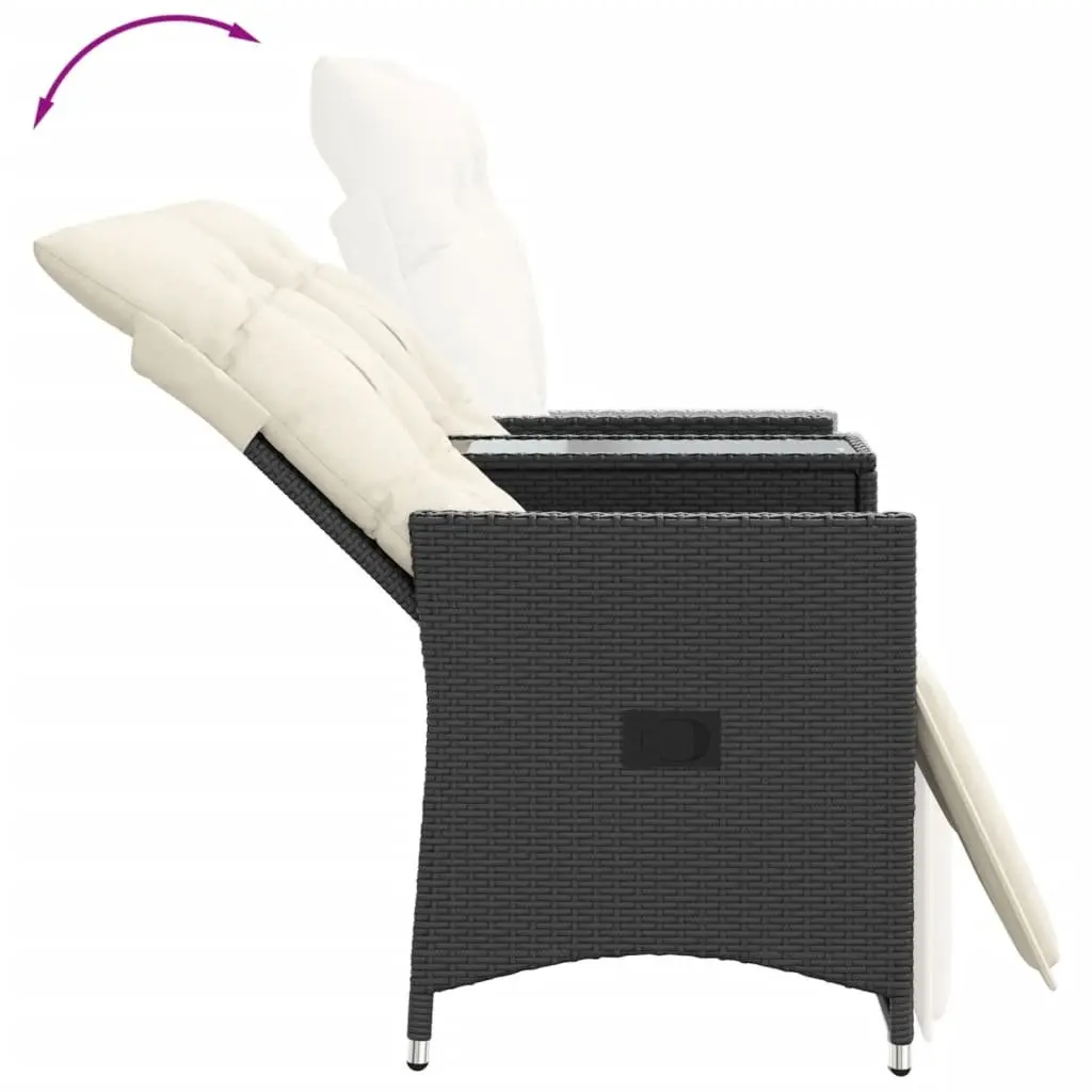 Reclining Garden Sofa 2-Seater with Central Table Black