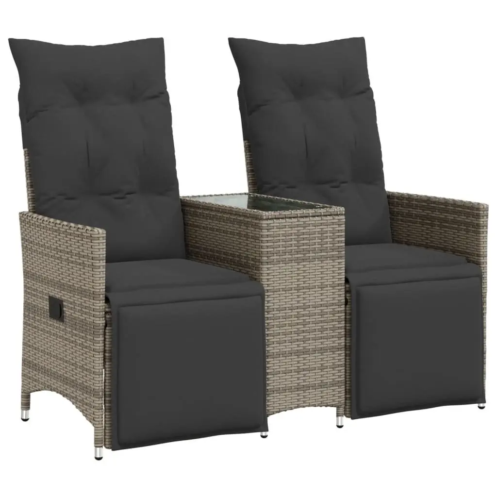 2-Seater Outdoor Garden Sofa with Adjustable Backrest and Central Table Grey Poly Rattan