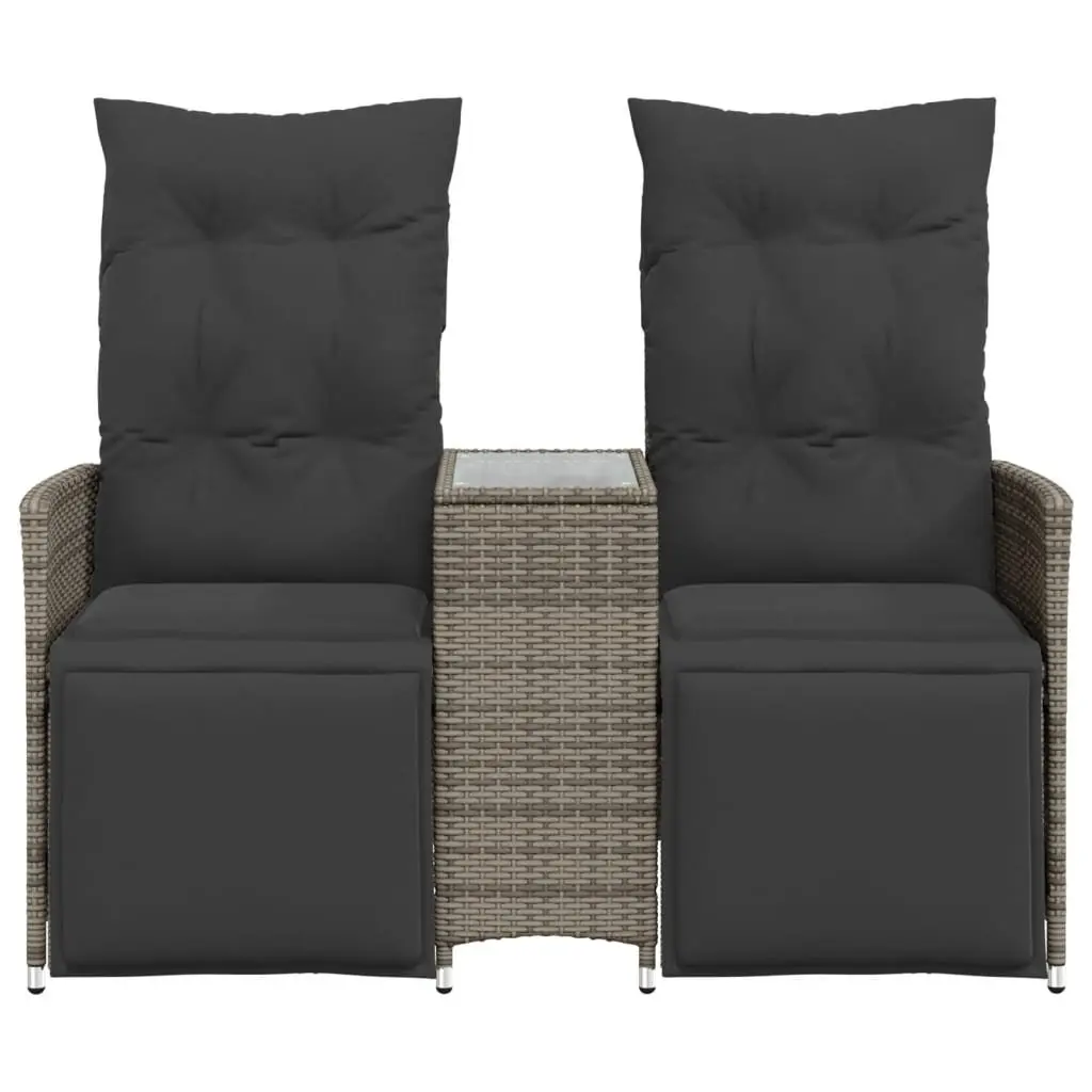 2-Seater Outdoor Garden Sofa with Adjustable Backrest and Central Table Grey Poly Rattan