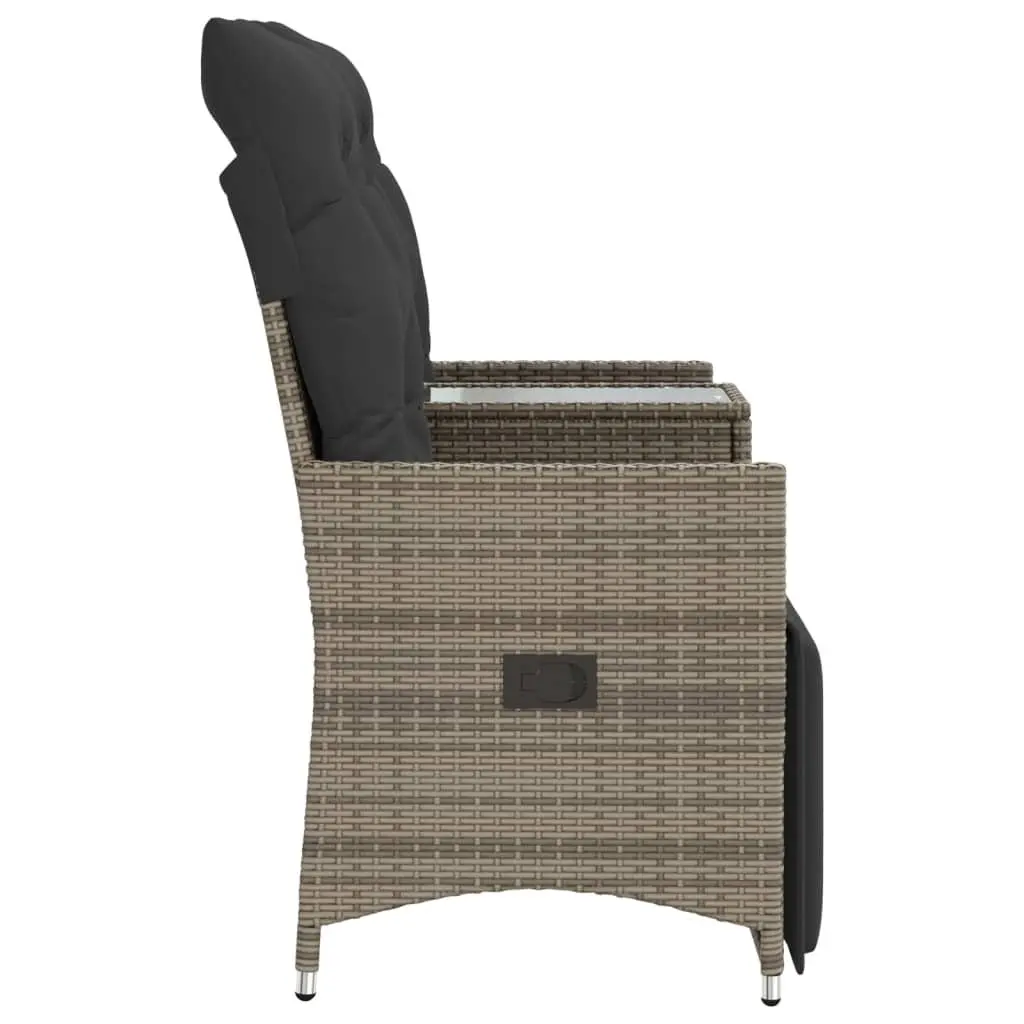 2-Seater Outdoor Garden Sofa with Adjustable Backrest and Central Table Grey Poly Rattan