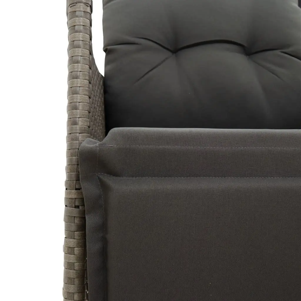 2-Seater Outdoor Garden Sofa with Adjustable Backrest and Central Table Grey Poly Rattan
