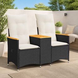 Reclining Garden Sofa 2-Seater with Central Table Black Poly Rattan Outdoor