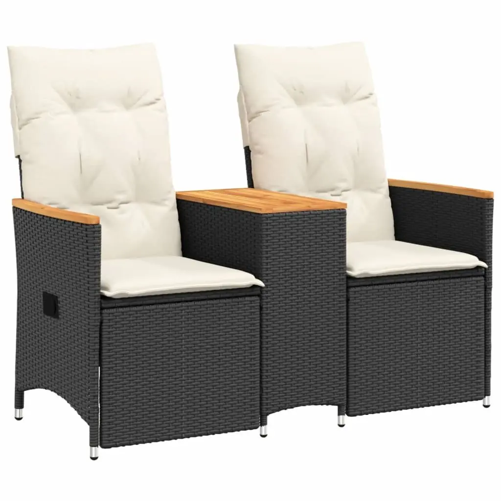 Reclining Garden Sofa 2-Seater with Central Table Black Poly Rattan Outdoor