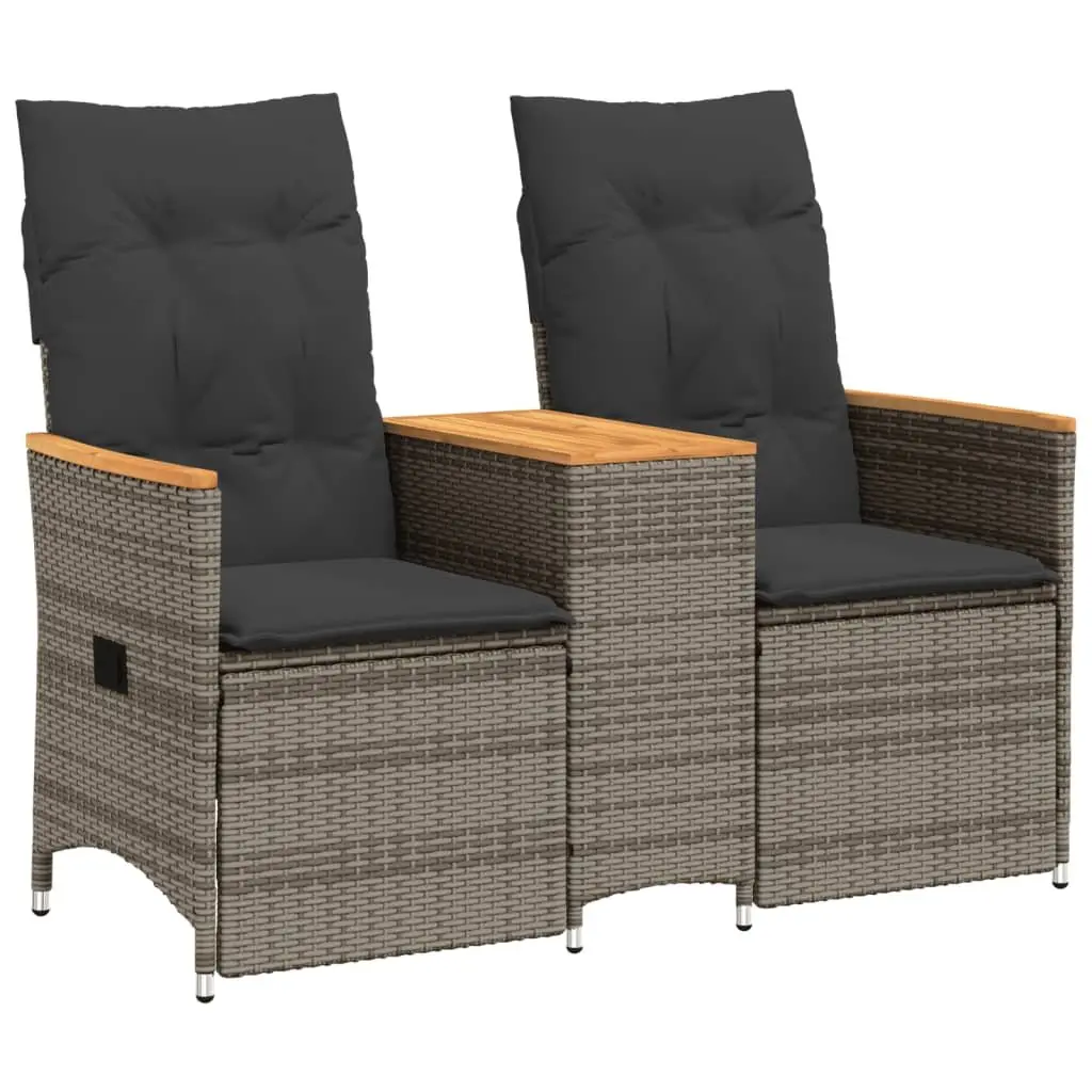 Reclining Garden Sofa Grey Poly Rattan 2-Seater with Integrated Table