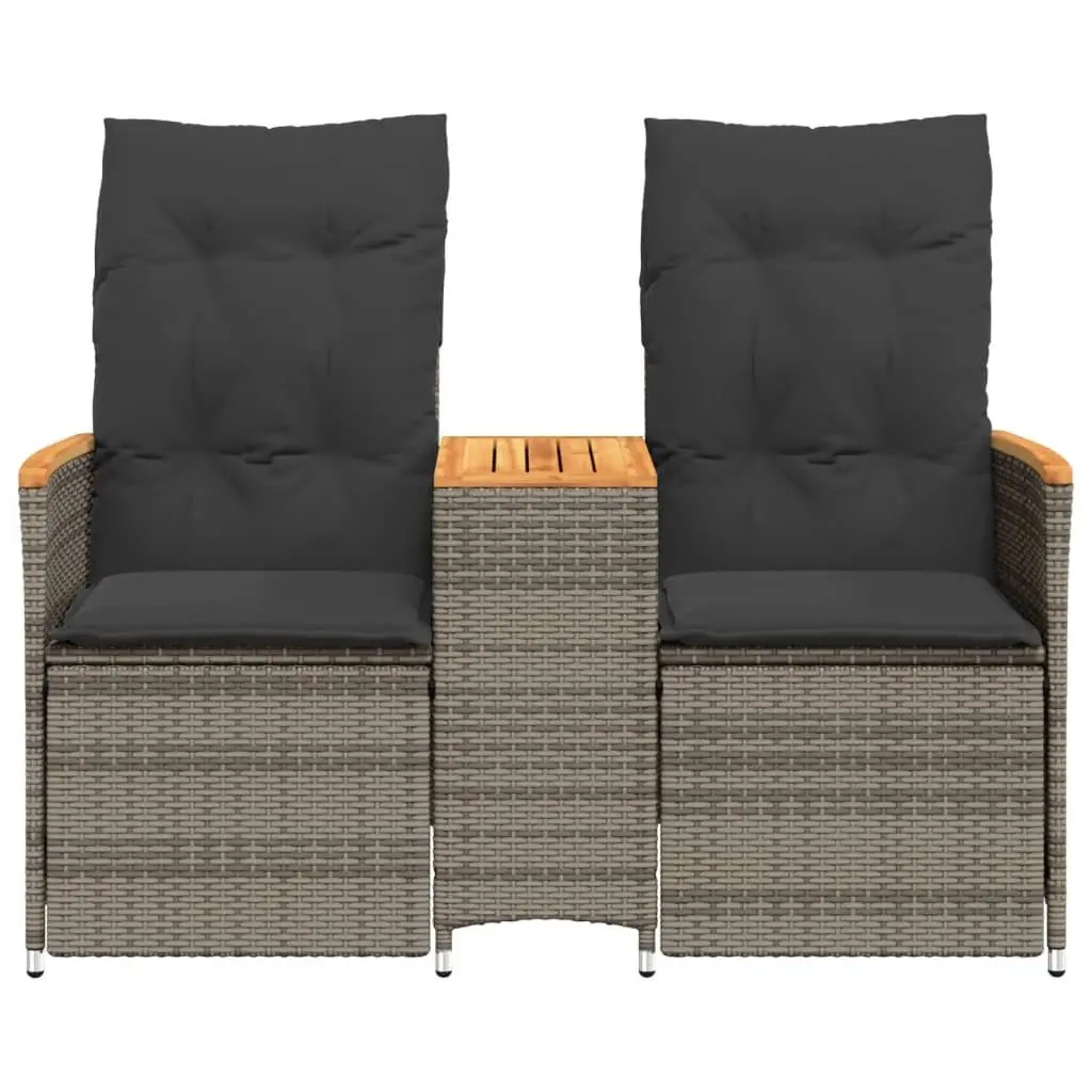 Reclining Garden Sofa Grey Poly Rattan 2-Seater with Integrated Table