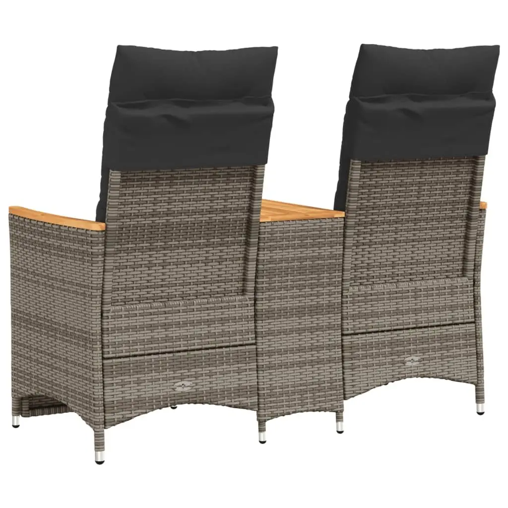 Reclining Garden Sofa Grey Poly Rattan 2-Seater with Integrated Table