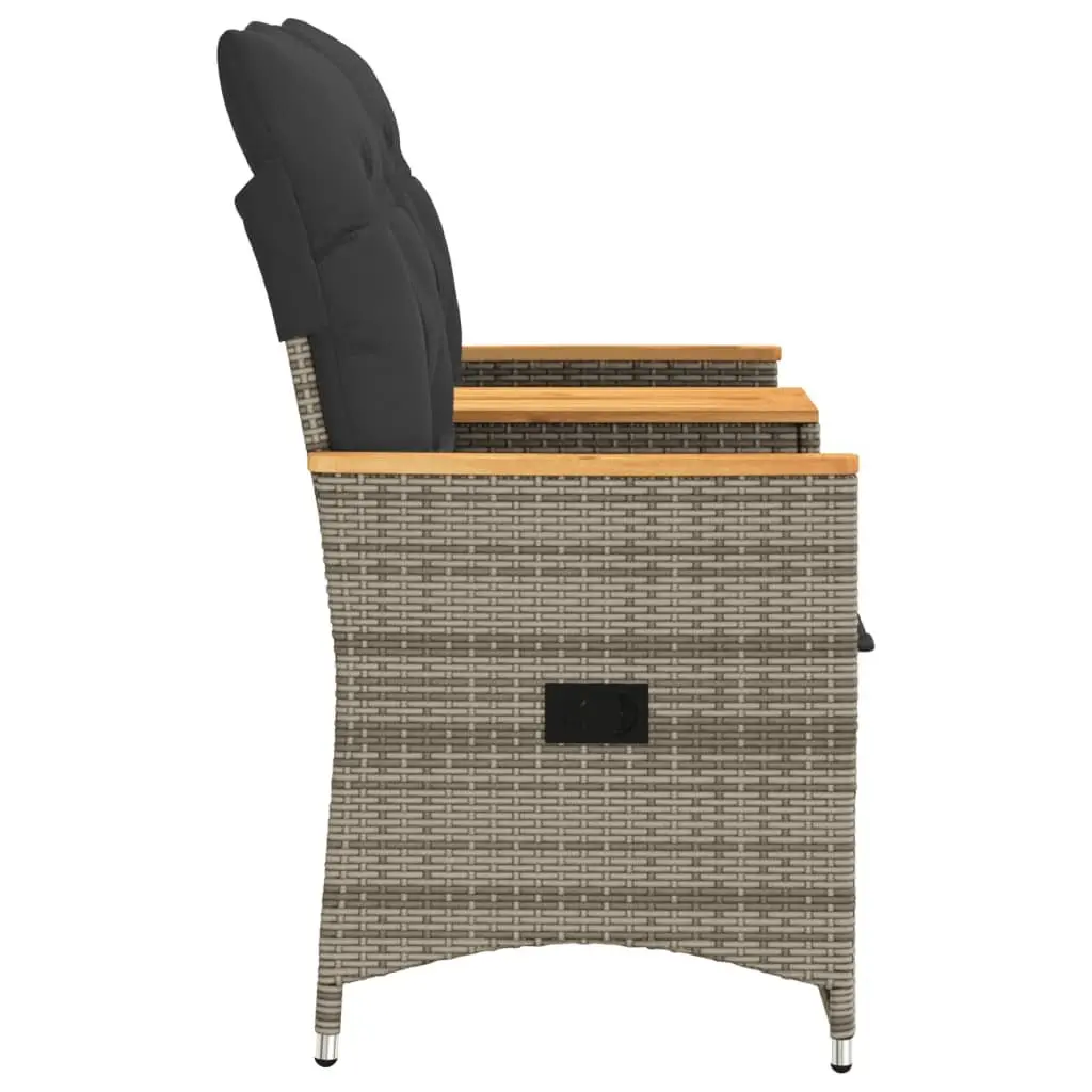 Reclining Garden Sofa Grey Poly Rattan 2-Seater with Integrated Table