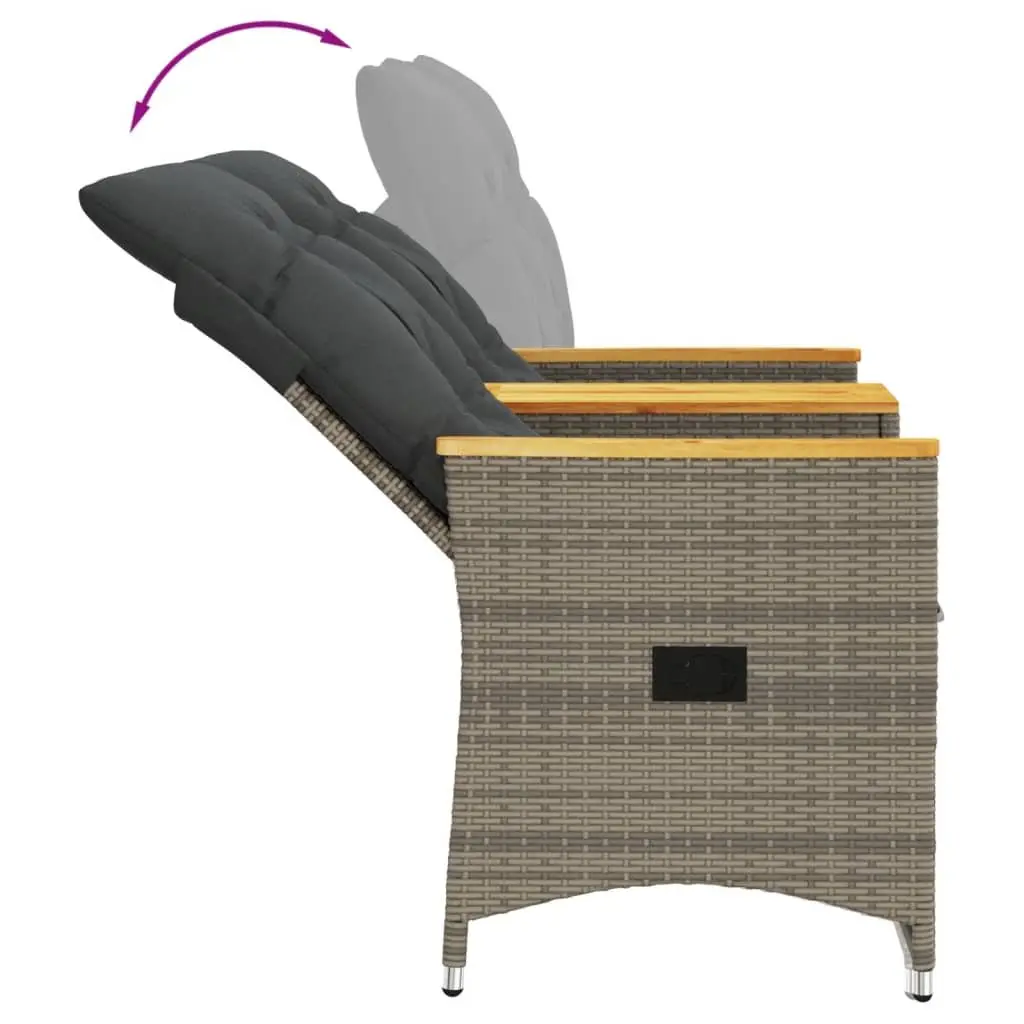 Reclining Garden Sofa Grey Poly Rattan 2-Seater with Integrated Table