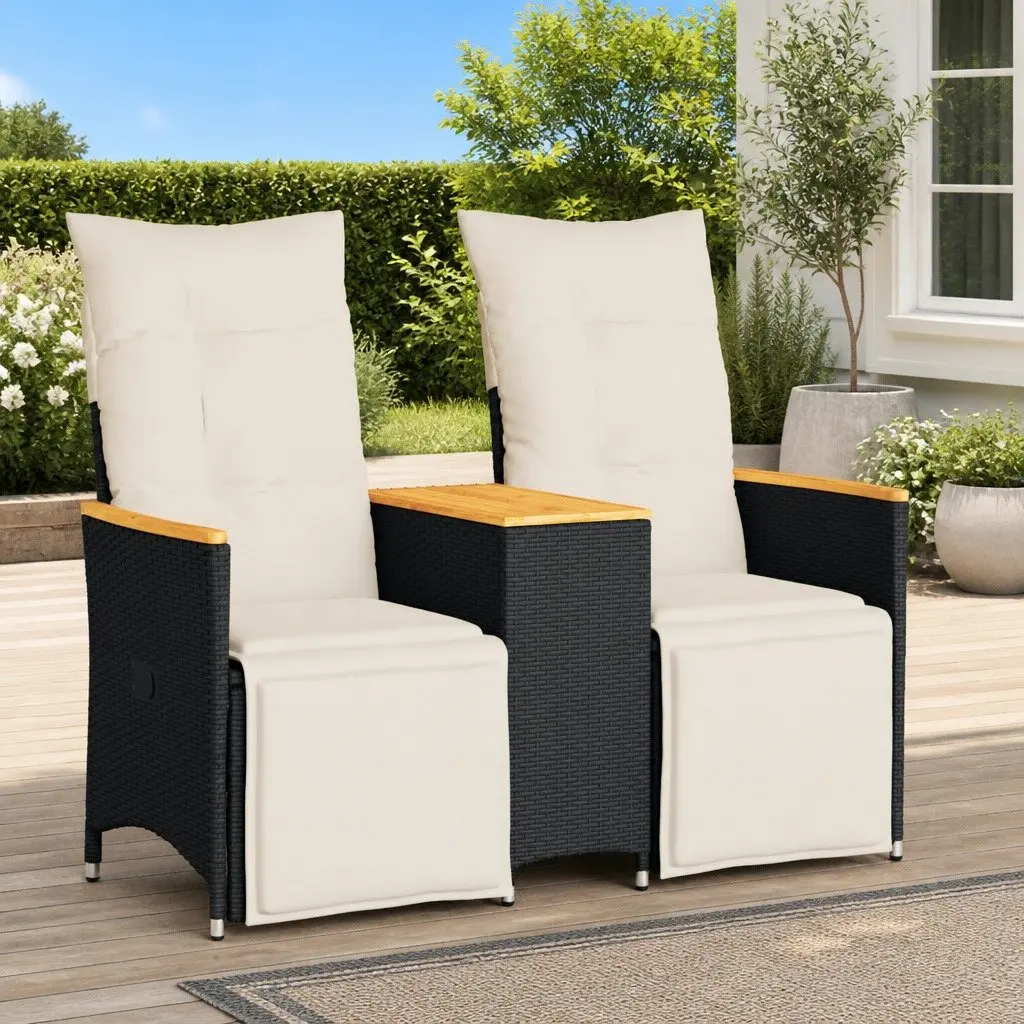 Outdoor Garden Sofa 2-Seater with Adjustable Backrest and Central Table Black Poly Rattan