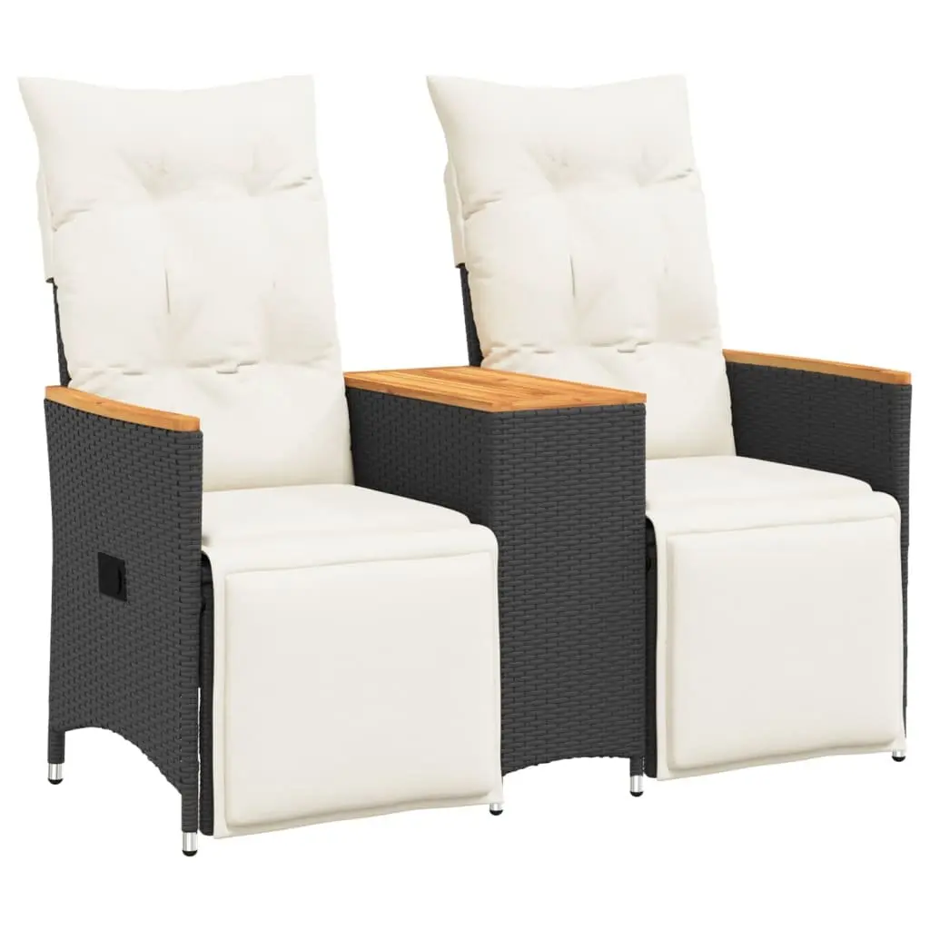 Outdoor Garden Sofa 2-Seater with Adjustable Backrest and Central Table Black Poly Rattan
