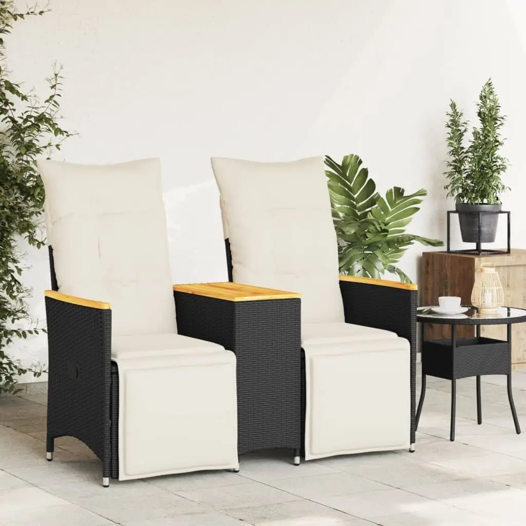Outdoor Garden Sofa 2-Seater with Adjustable Backrest and Central Table Black Poly Rattan