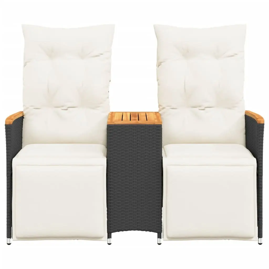 Outdoor Garden Sofa 2-Seater with Adjustable Backrest and Central Table Black Poly Rattan