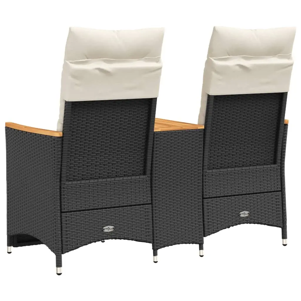 Outdoor Garden Sofa 2-Seater with Adjustable Backrest and Central Table Black Poly Rattan