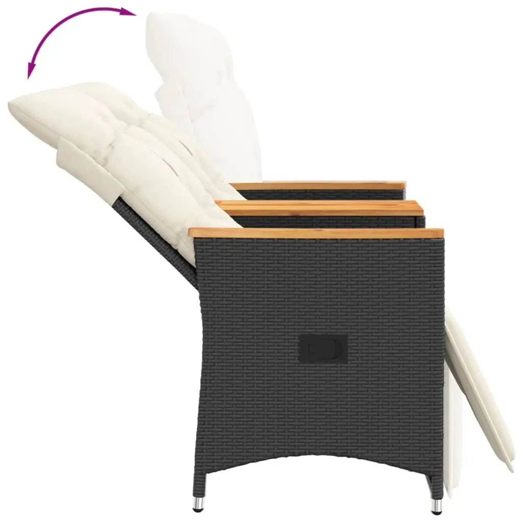 Outdoor Garden Sofa 2-Seater with Adjustable Backrest and Central Table Black Poly Rattan