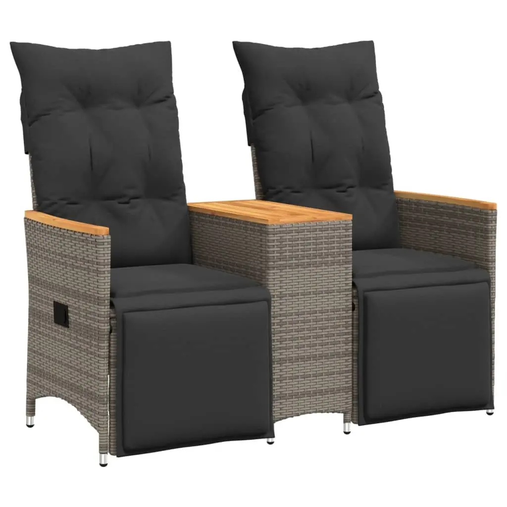 Reclining Garden Sofa Grey Poly Rattan 2-Seater with Central Table