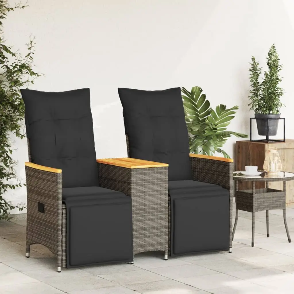 Reclining Garden Sofa Grey Poly Rattan 2-Seater with Central Table