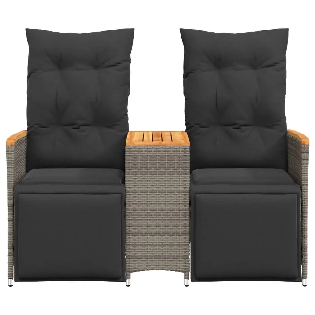 Reclining Garden Sofa Grey Poly Rattan 2-Seater with Central Table