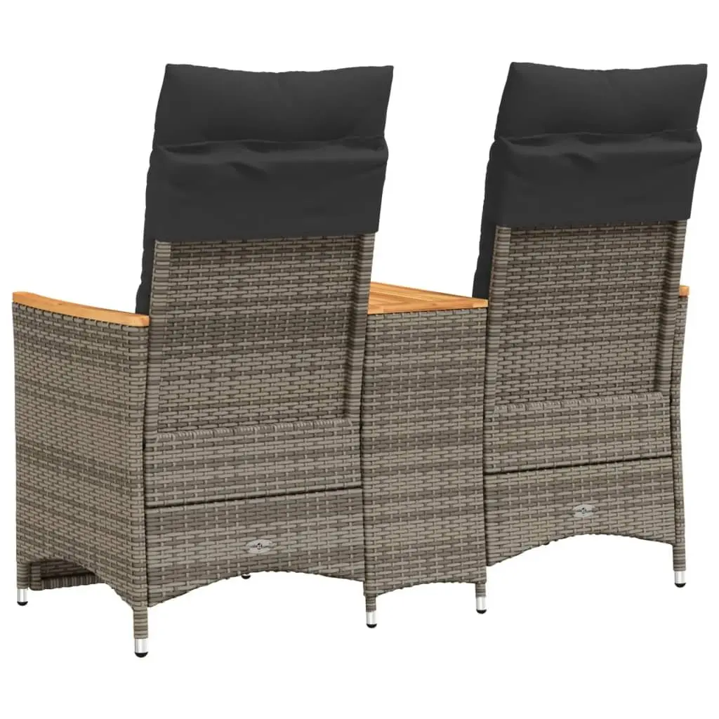 Reclining Garden Sofa Grey Poly Rattan 2-Seater with Central Table