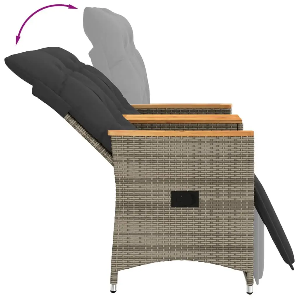 Reclining Garden Sofa Grey Poly Rattan 2-Seater with Central Table