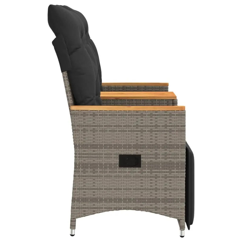 Reclining Garden Sofa Grey Poly Rattan 2-Seater with Central Table