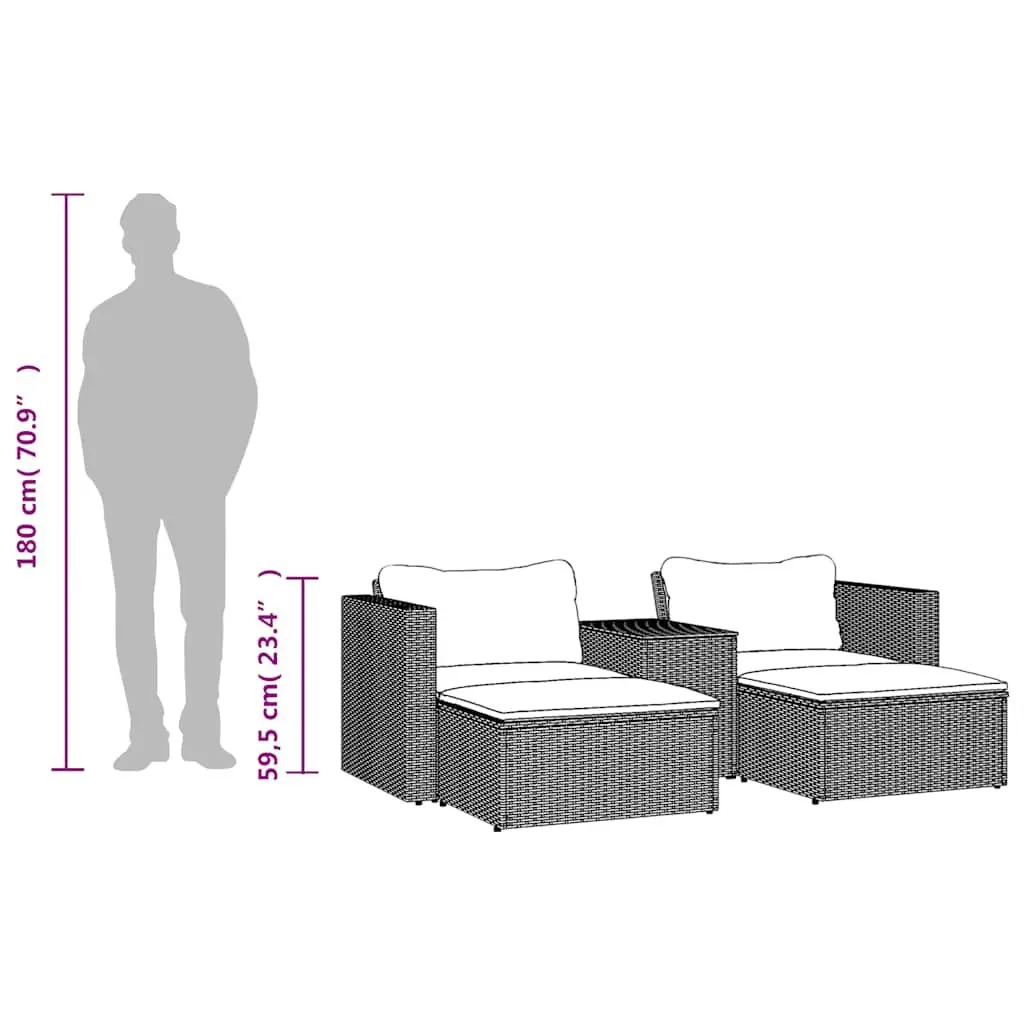 Outdoor Garden Sofa Set 5 Piece Patio Seating with Cushions Black Modular
