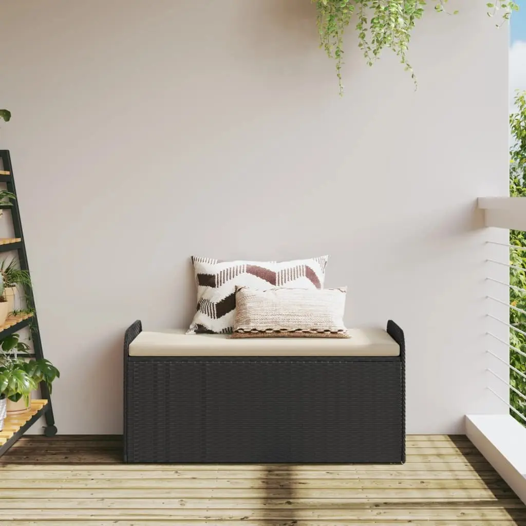 Outdoor Storage Bench with Cushion Black PE Rattan 115 x 51 x 52 cm