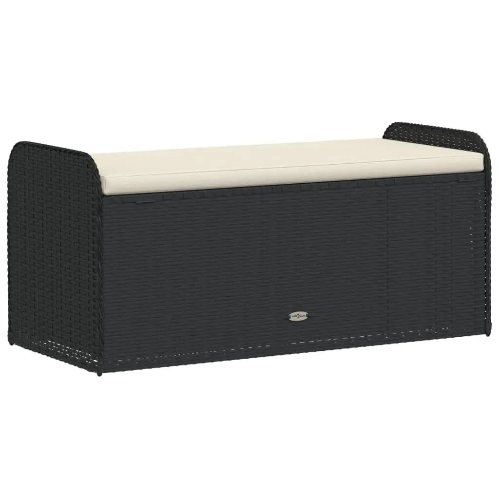 Outdoor Storage Bench with Cushion Black PE Rattan 115 x 51 x 52 cm