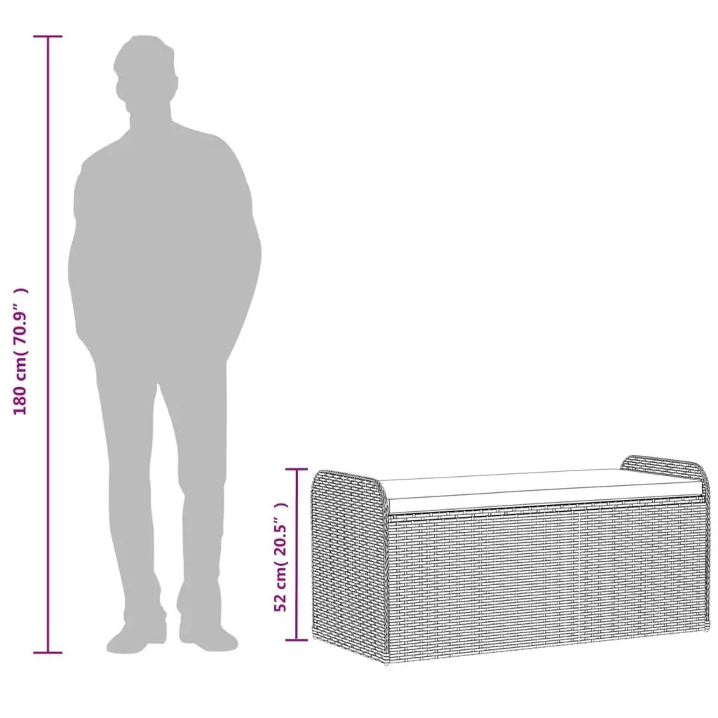 Outdoor Storage Bench with Cushion Black PE Rattan 115 x 51 x 52 cm