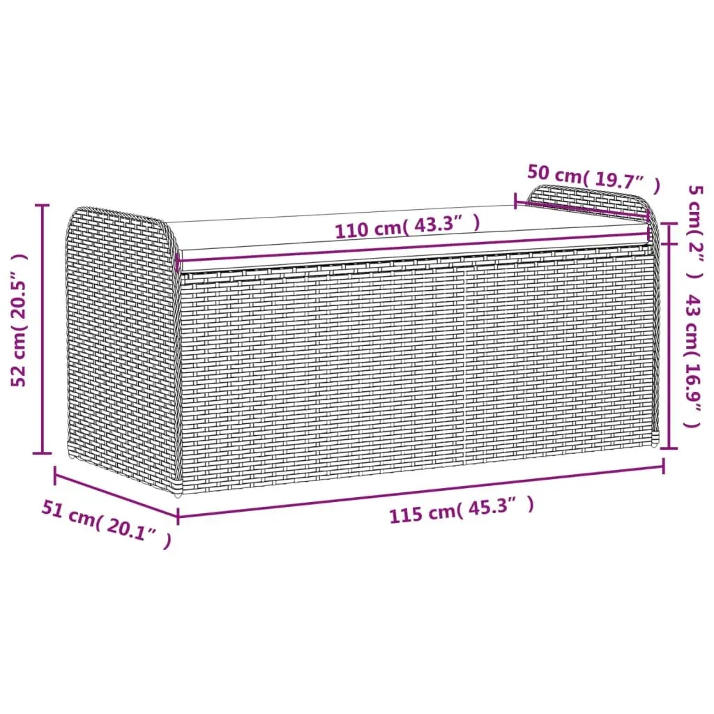 Outdoor Storage Bench with Cushion Brown Poly Rattan 115 x 51 x 52 cm