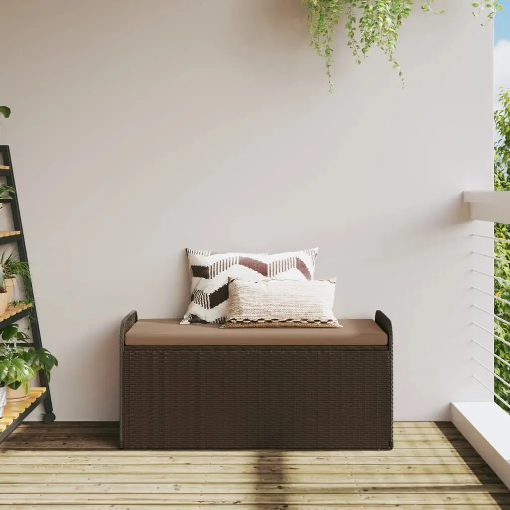 Outdoor Storage Bench with Cushion Brown Poly Rattan 115 x 51 x 52 cm