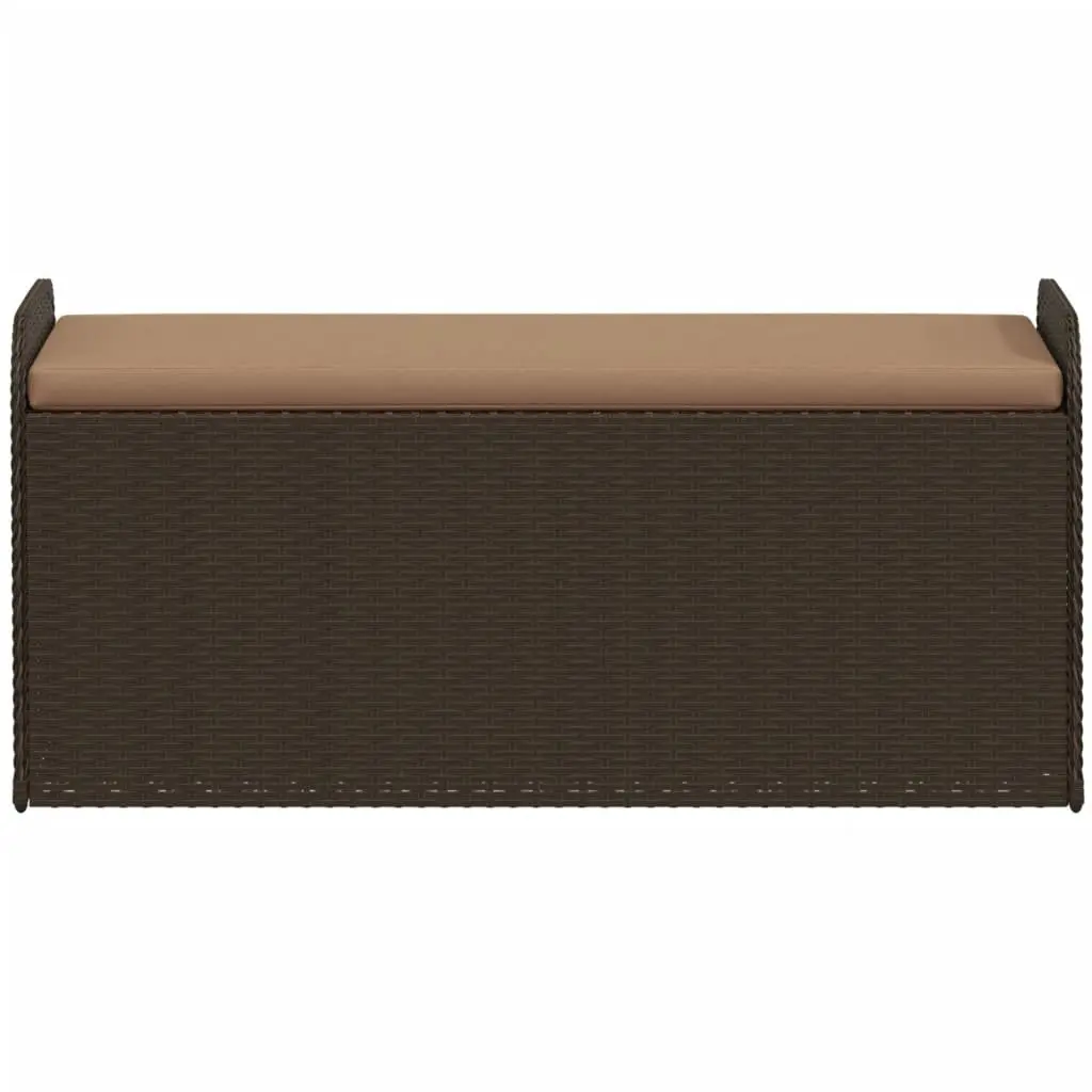 Outdoor Storage Bench with Cushion Brown Poly Rattan 115 x 51 x 52 cm