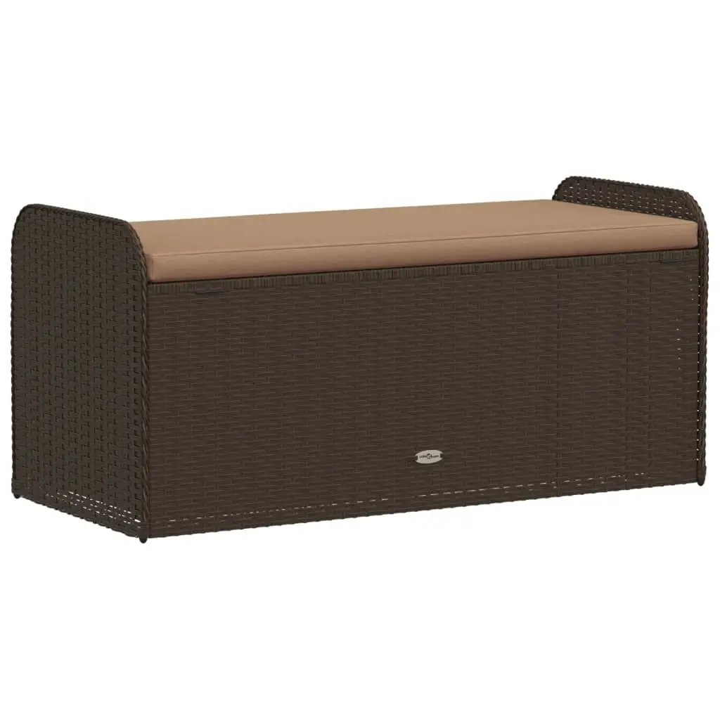 Outdoor Storage Bench with Cushion Brown Poly Rattan 115 x 51 x 52 cm