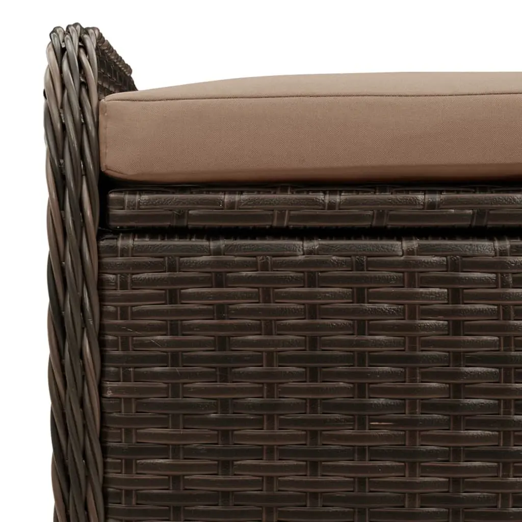Outdoor Storage Bench with Cushion Brown Poly Rattan 115 x 51 x 52 cm