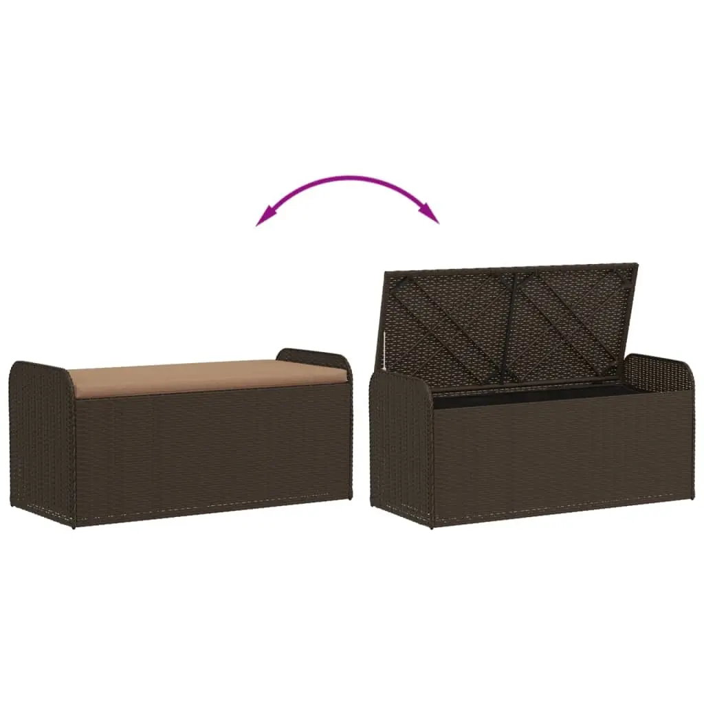 Outdoor Storage Bench with Cushion Brown Poly Rattan 115 x 51 x 52 cm