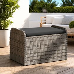 Outdoor Storage Bench with Cushion Grey Poly Rattan Garden Seating 80x51x52cm