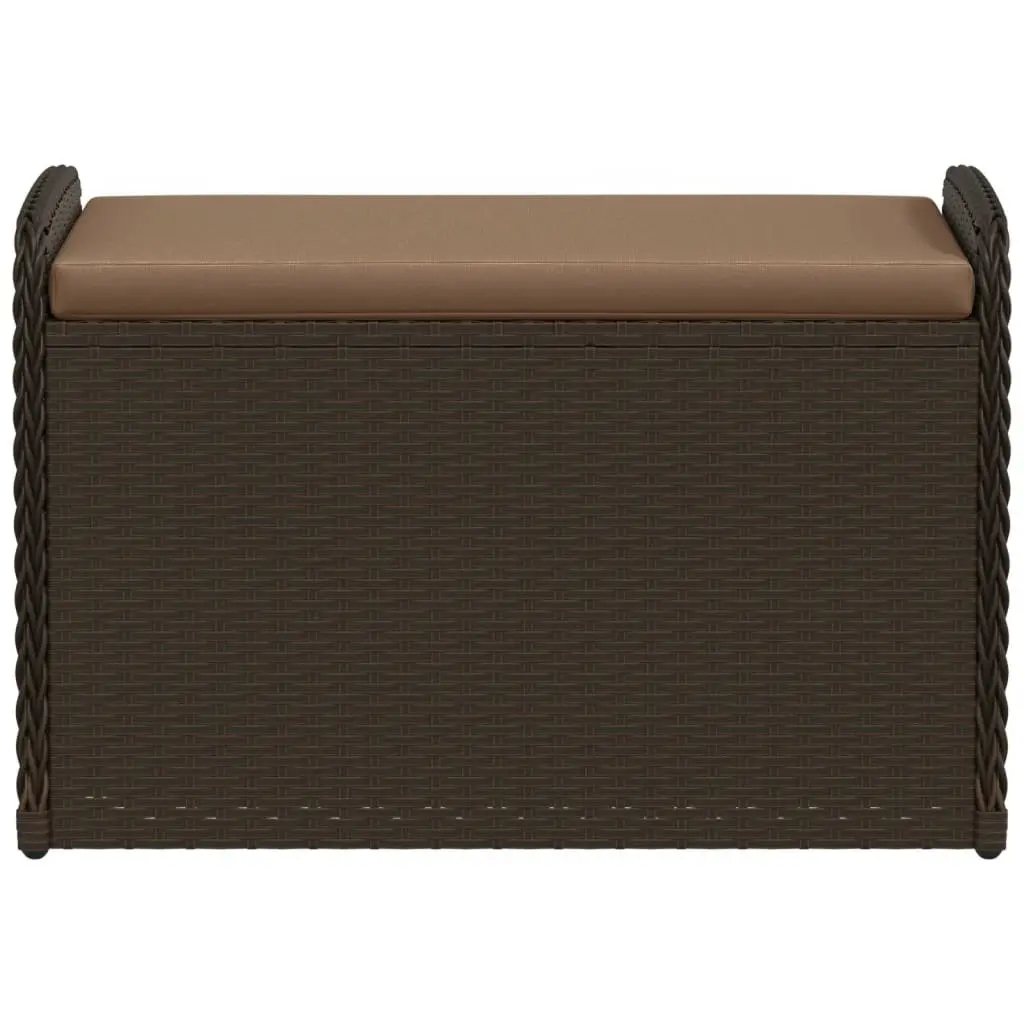 Outdoor Storage Bench with Cushion Brown Garden Seating Poly Rattan Organizer