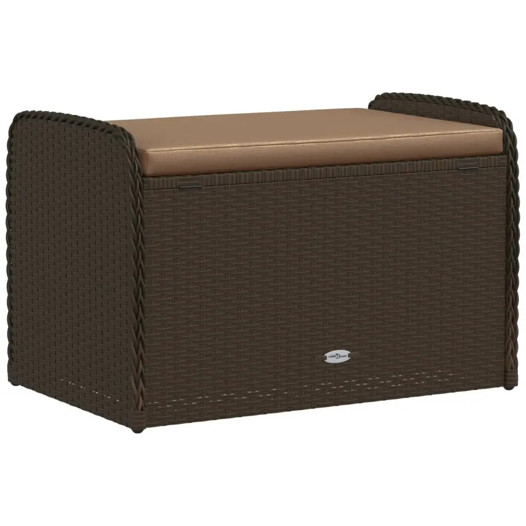 Outdoor Storage Bench with Cushion Brown Garden Seating Poly Rattan Organizer